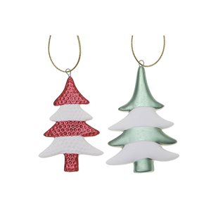 iH casadécor 4.26-in H White/Red/Green Ceramic Tree Ornament - Set of 6