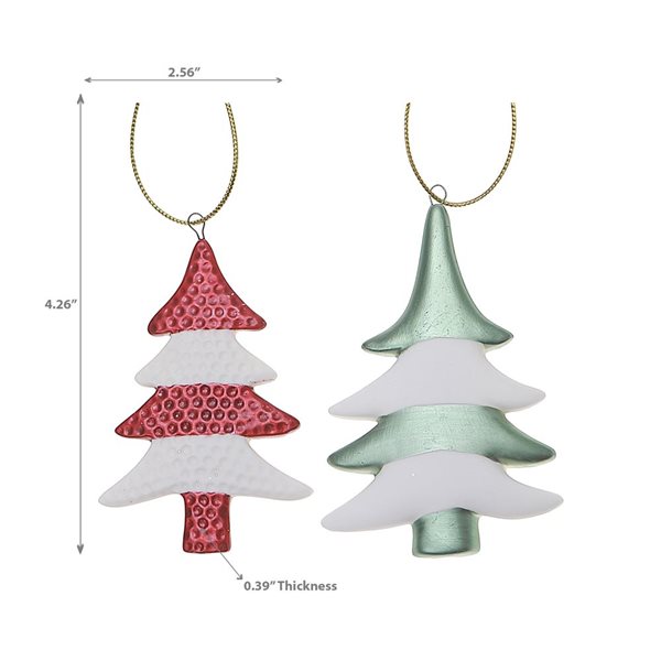 iH casadécor 4.26-in H White/Red/Green Ceramic Tree Ornament - Set of 6