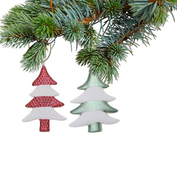 iH casadécor 4.26-in H White/Red/Green Ceramic Tree Ornament - Set of 6