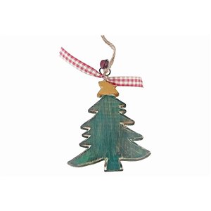 iH casadécor 4.72-in H Green Wooden Christmas Tree with Ribbon and Bell Ornament - Set of 12