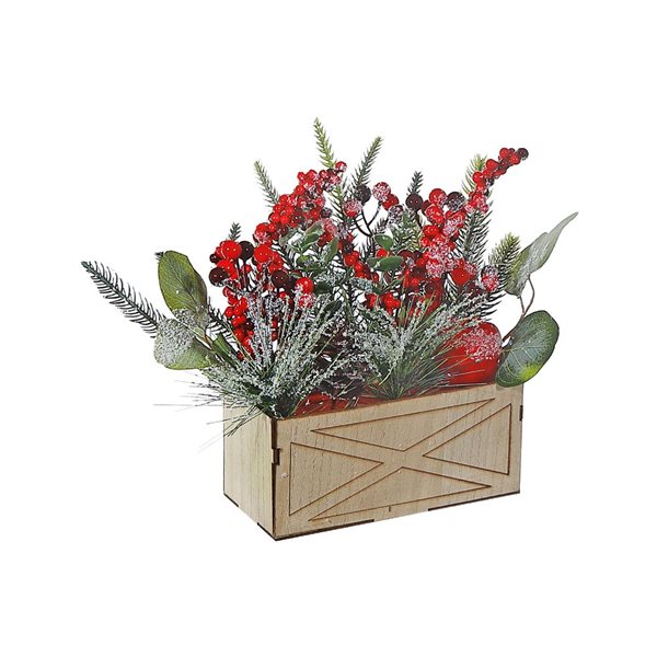 iH casadécor 12 W x 10-in H Red Frosted Berries Arrangement in Rectangular Pot