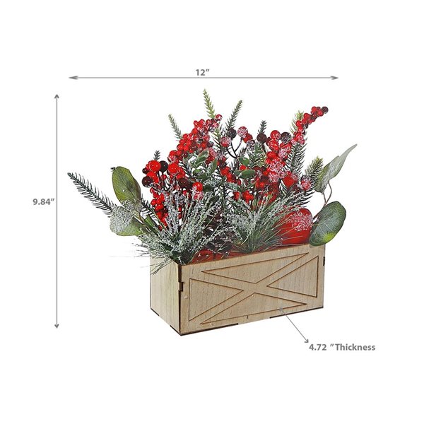 iH casadécor 12 W x 10-in H Red Frosted Berries Arrangement in Rectangular Pot