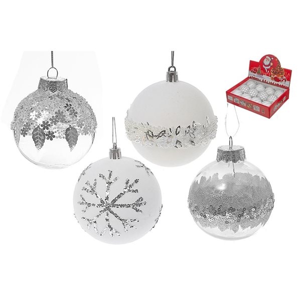 iH casadécor 3.15-in Clear and White Foam Glitter Ball Ornement - Set of 12