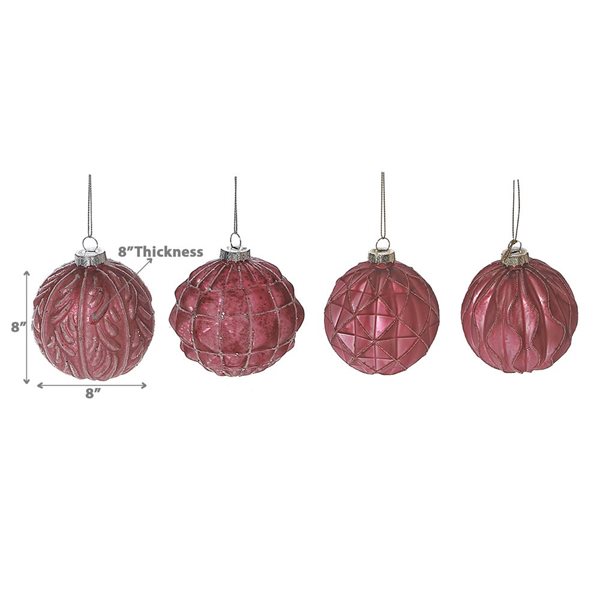 Ornement boule par iH casadécor 8 po en verre rose, 12/pqt