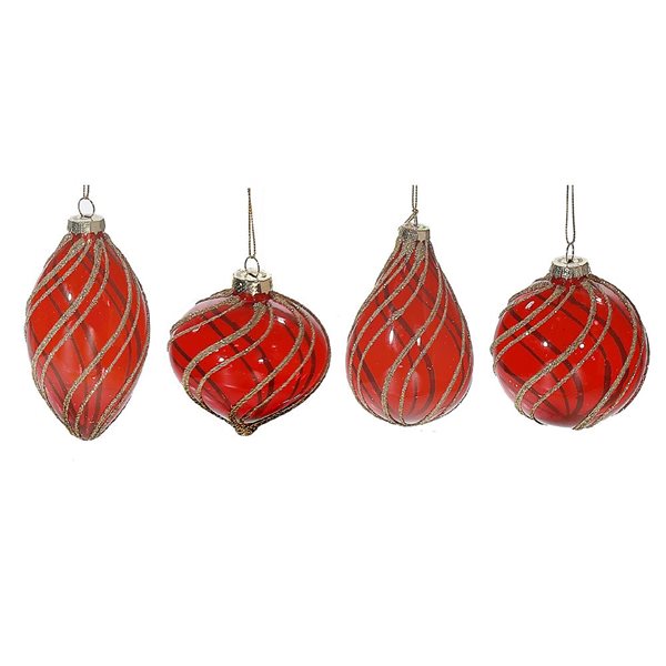 iH casadécor 11.5-in H Red Glass Ball Ornament with Gold Glitter - Set of 12