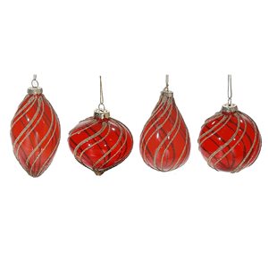 iH casadécor 11.5-in H Red Glass Ball Ornament with Gold Glitter - Set of 12