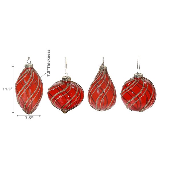 iH casadécor 11.5-in H Red Glass Ball Ornament with Gold Glitter - Set of 12