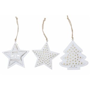 iH casadécor 3.94-in H White and Gold Wooden Star and Tree Ornament - Set of 12