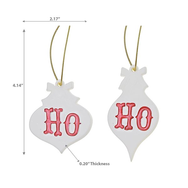 iH casadécor 4.14-in H White and Red Ceramic Ho Ho Ornament - Set of 12