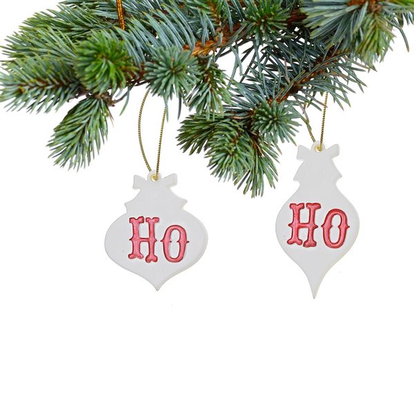 iH casadécor 4.14-in H White and Red Ceramic Ho Ho Ornament - Set of 12