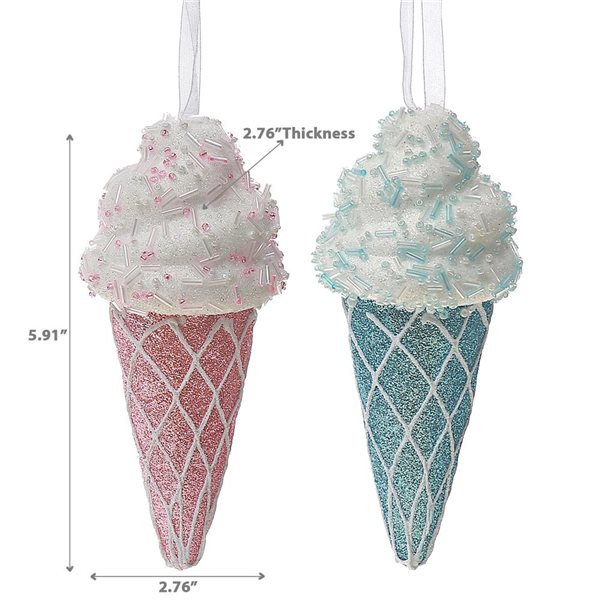 iH casadécor 5.91-in H Foam Ice Cream Cone Ornament - Set of 12