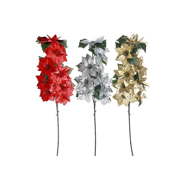 iH casadécor 36-in H Shiny Poinsettia Spray Decoration - Set of 3