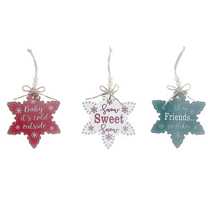 iH casadécor 4.25 L x 5-in H Red/Green/White Wooden Flat Star-Shaped Hanging Ornament with Text - Set of 12