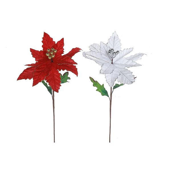 iH casadécor 29-in H Glitter Edged Poinsettia Stem Christmas Decoration - Set of 6