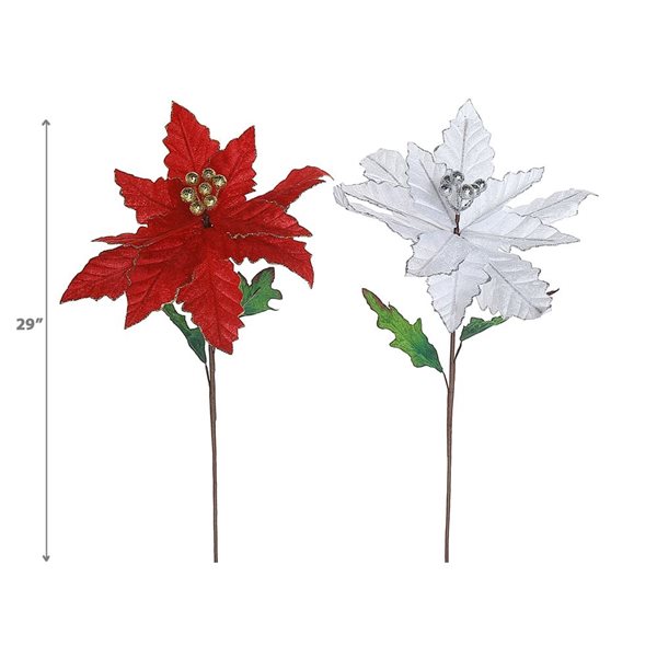 iH casadécor 29-in H Glitter Edged Poinsettia Stem Christmas Decoration - Set of 6