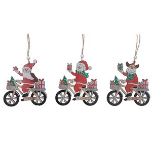 iH casadécor 4.53 L x 4.72-in H Wooden Caracteres on Bicycle Christmas Ornament - Set of 12