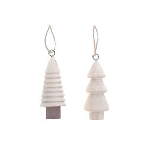 iH casadécor 3.54-in H Off-White Wooden Tree Ornament - Set of 12