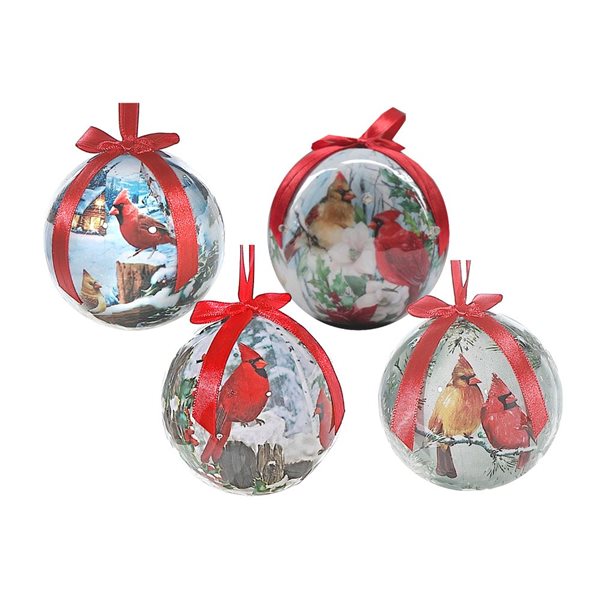 iH casadécor 2.95-in dia Foam Ornament Balls w/ Cardinal and Winter Scene - Set of 12