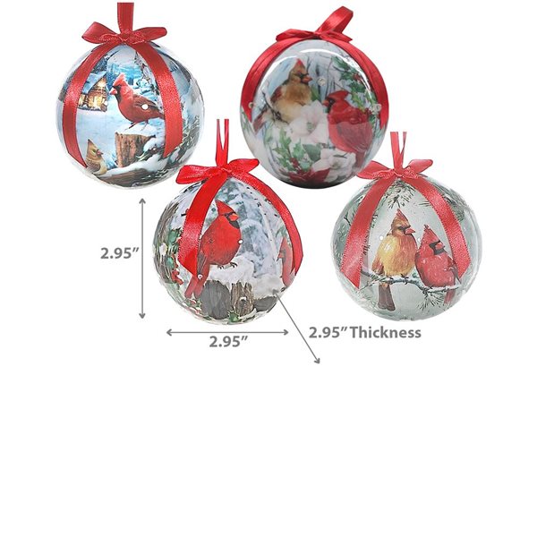 iH casadécor 2.95-in dia Foam Ornament Balls w/ Cardinal and Winter Scene - Set of 12