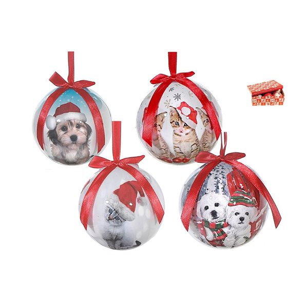 Boules d'ornement en mousse par iH casadécor chiens et chats avec bonnet de Noël 2,95 po diamètre, 12/pqt