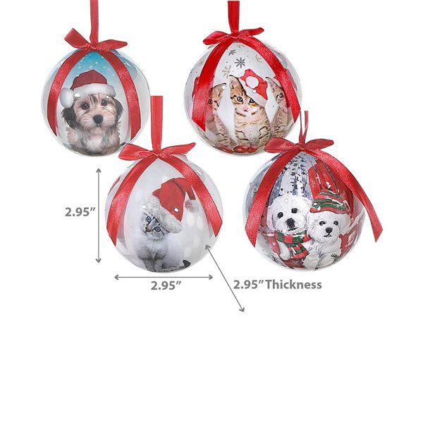 iH casadécor 2.95-in dia Foam Ornament Balls w/ Santa Hat Puppy and Kitten Design  - Set of 12