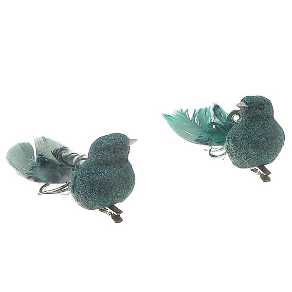 iH casadécor 4.33-in Green Polyfoam Glitter Feather Tail Bird Clip Ornament - Set of 12