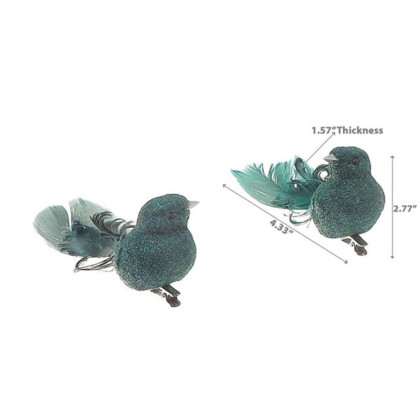 iH casadécor 4.33-in Green Polyfoam Glitter Feather Tail Bird Clip Ornament - Set of 12