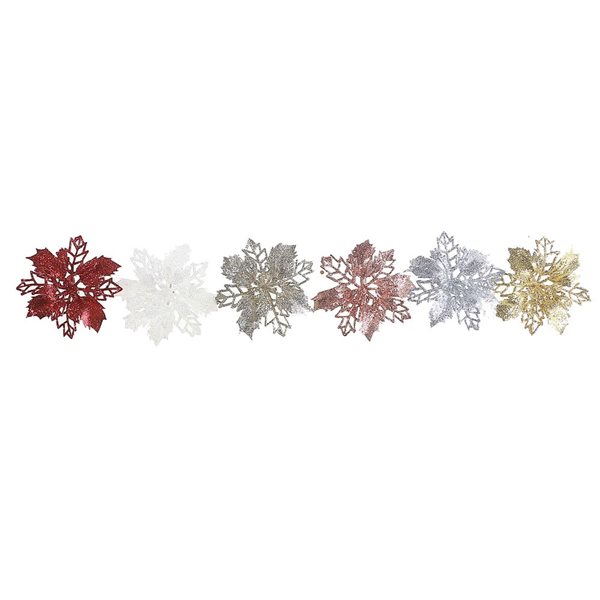 iH casadécor Double Glitter Poinsettia Clip Christmas Decoration- Set of 12