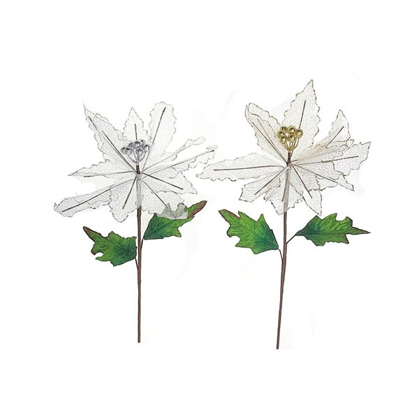 iH casadécor 29-in H Netted Glitter Edged Poinsettia Stem Christmas Decoration - Set of 6