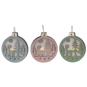 iH casadécor 4.72-in dia Wood Deer and Winter Scenic Round Ornament - Set of 12