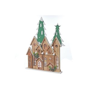 iH casadécor Led Wooden Brown Maison With Tree 21.89"