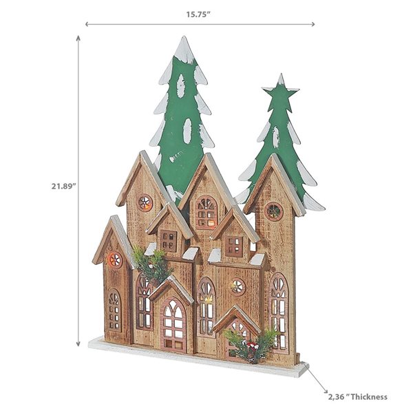 iH casadécor Led Wooden Brown Maison With Tree 21.89"