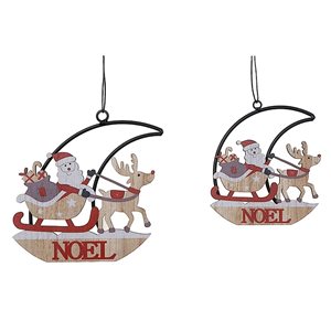 iH casadécor Metal Half Moon And Santa Noel Ornament Set Of 2