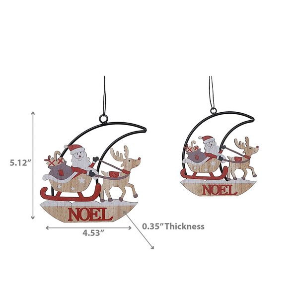 iH casadécor Metal Half Moon And Santa Noel Ornament Set Of 2