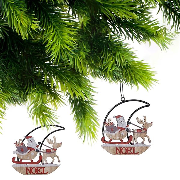 iH casadécor Metal Half Moon And Santa Noel Ornament Set Of 2