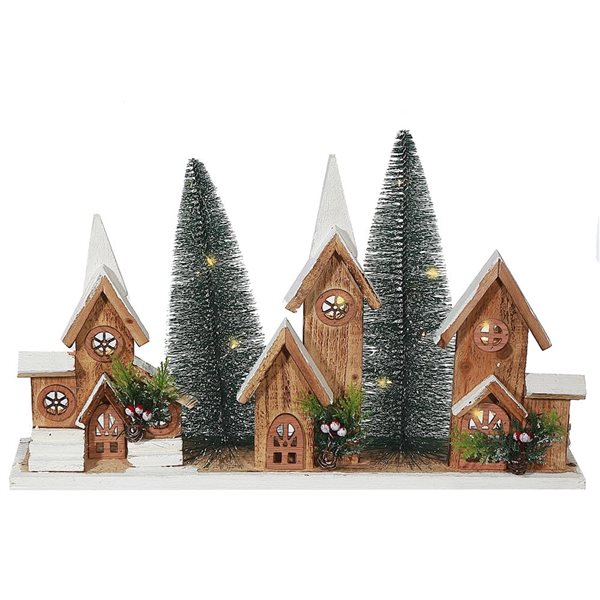 iH casadécor Led Triple Wooden House Brown 12.01"