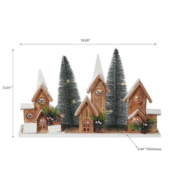 iH casadécor Led Triple Wooden House Brown 12.01"