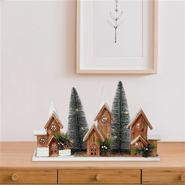 iH casadécor Led Triple Wooden House Brown 12.01"