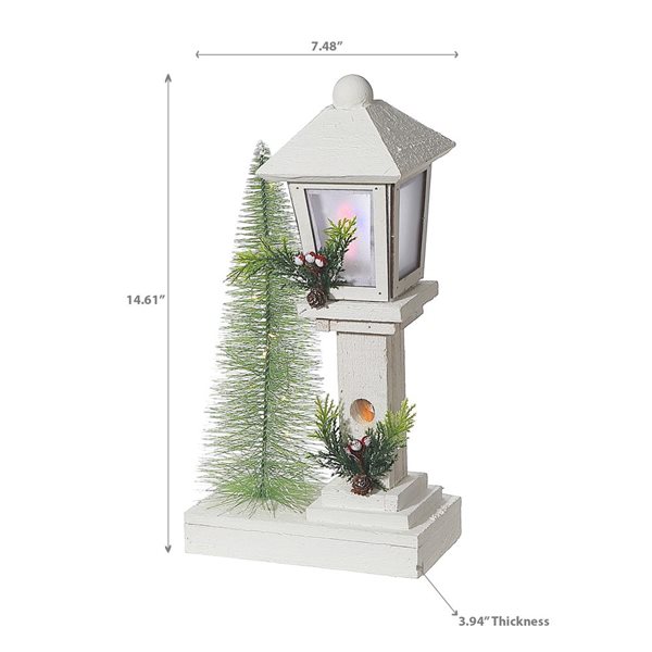 iH casadécor Led White Wooden Lamp Post With Tree 14.61"