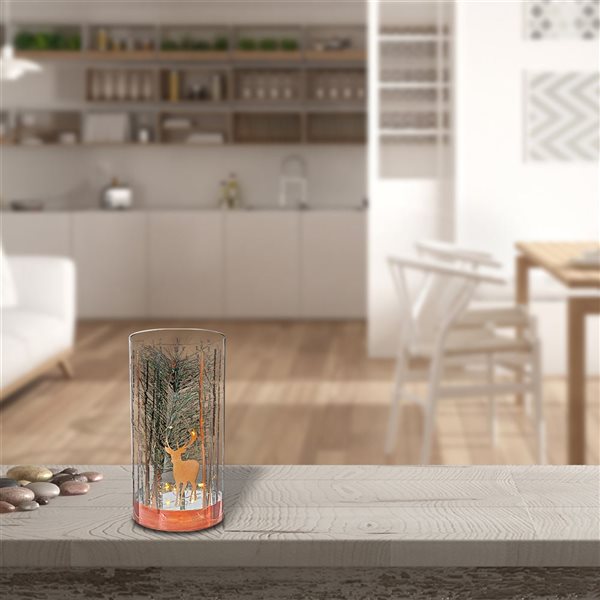 iH casadécor Led Cylinder Glass Stand Rosegold Pine Tree Large