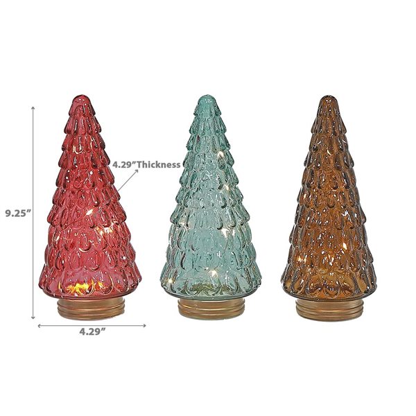 iH casadécor Led Glass Tree Decor 9.25" - Set of 3