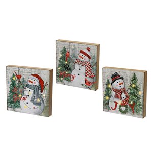 iH casadécor LED Snowman Wall Art - Set of 3