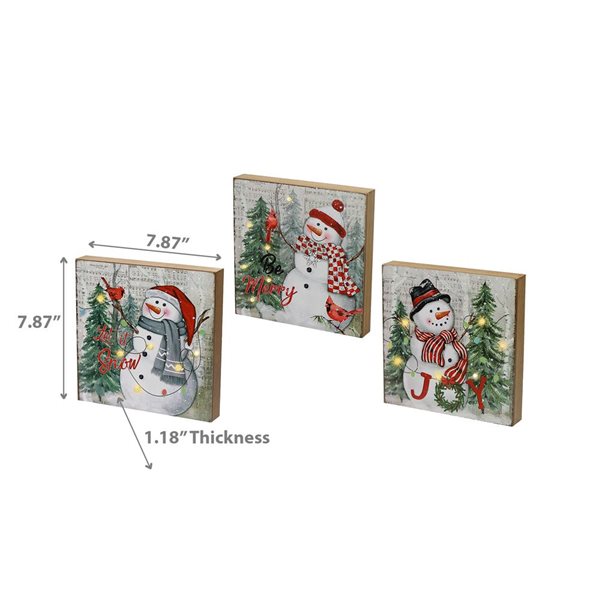 iH casadécor LED Snowman Wall Art - Set of 3