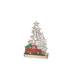 iH casadécor Led Wooden Star Tree And Red Truck Stand Small