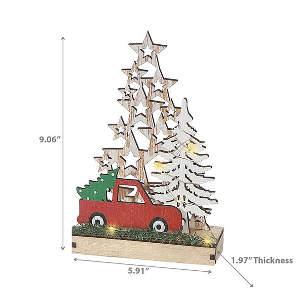 iH casadécor Led Wooden Star Tree And Red Truck Stand Small