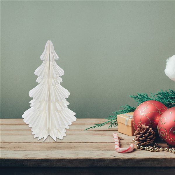 Sapin de Noël en papier blanc avec plumes iH casadécor - Lot de 4