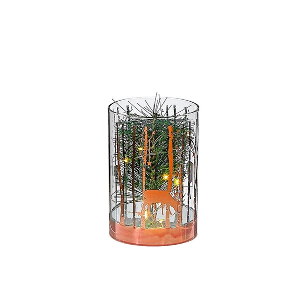 Support cylindrique en verre à DEL iH casadécor en forme de sapin rose doré, petit