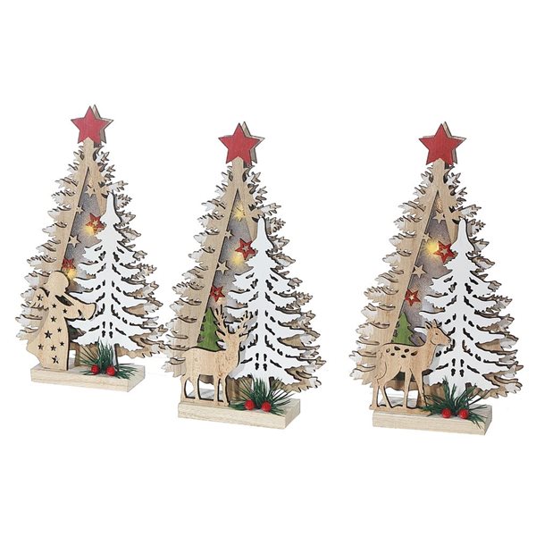 iH casadécor Led Wooden Christmas Tree Stand - Set of 3