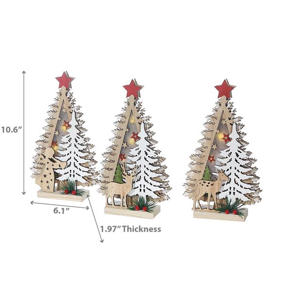 iH casadécor Led Wooden Christmas Tree Stand - Set of 3