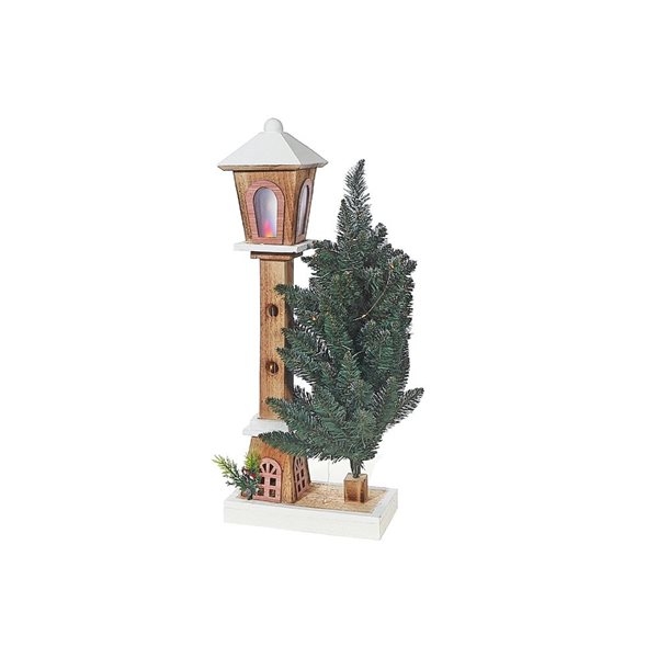 iH casadécor Led Snow Covered Wooden Lamp Post With Tree 23.62"